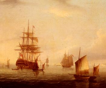 James E Buttersworth : Sailing Vessels Off A Coastline